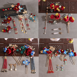 中式新款秀禾发饰全套金红色新娘发钗步摇龙凤褂头饰古风结婚饰品