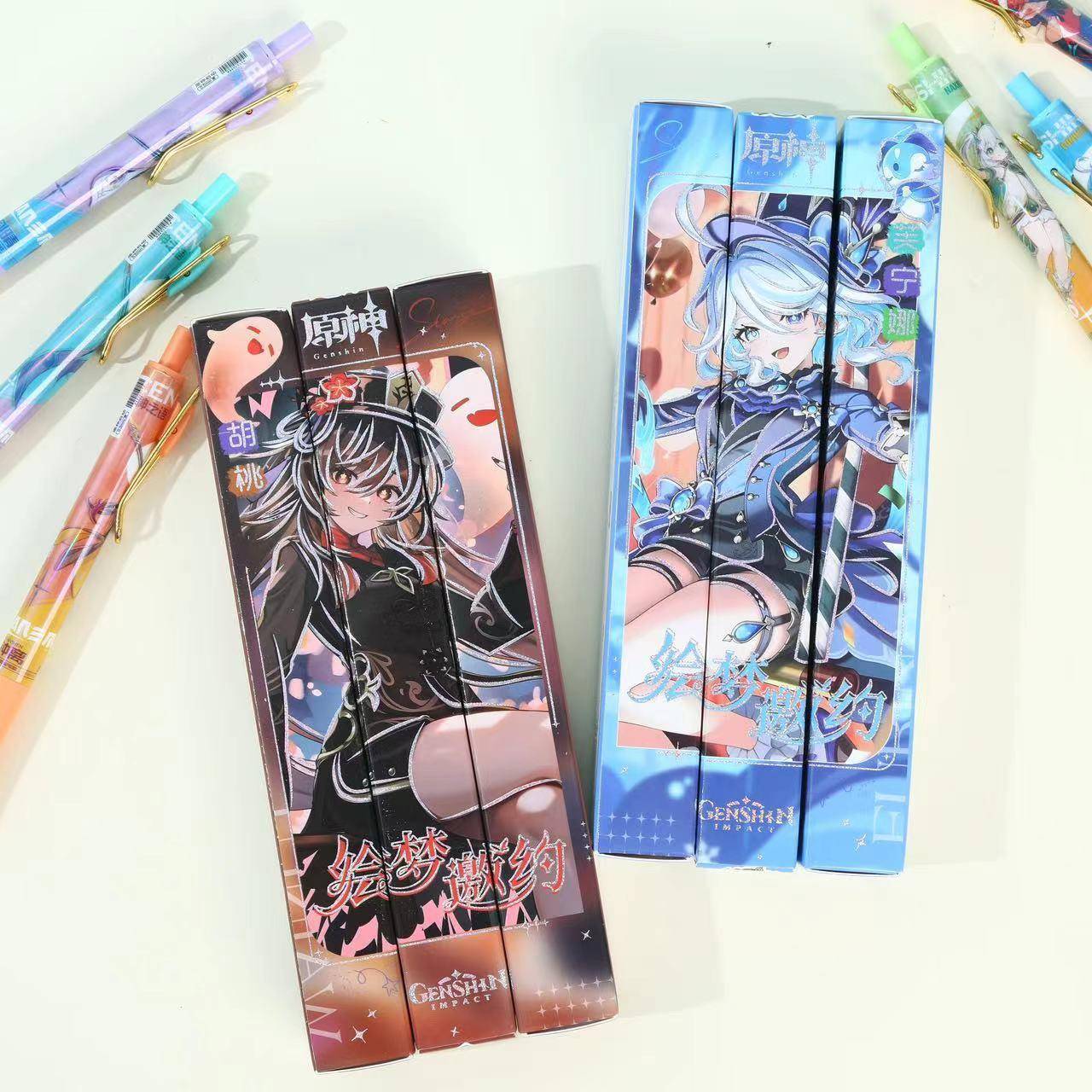 新款原神盲盒按动中性笔芙宁娜卡通动漫游戏学生文具拍22发24可爱