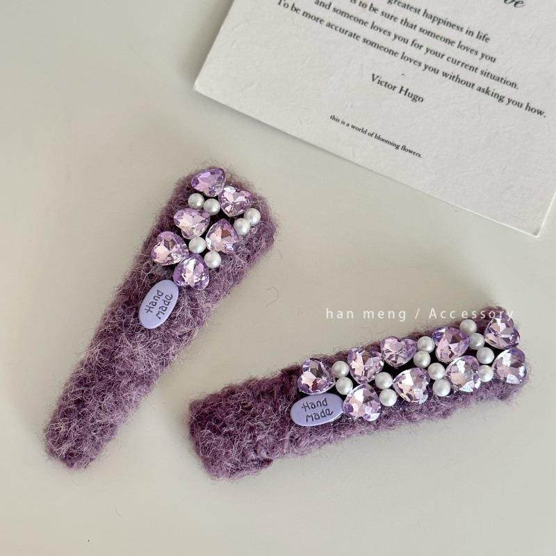 韩系新款紫色毛绒水钻BB夹发夹气质珍珠精致刘海夹百搭侧边夹发饰,饰品/流行首饰/时尚饰品新,发饰,淘宝优惠券,粉丝福利购,淘宝优惠卷