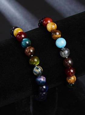 8mm太阳系八大行星弹力绳手链虎眼石手饰爆款珠串几何时尚
