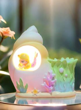 女生卧室精致摆件美人鱼笔筒灯文具化妆刷收纳桌面装饰品厂家直销