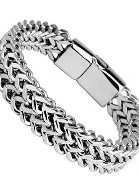 跨境爆款嘻哈个性不锈钢正反面手链男士简约霸气朋克手链