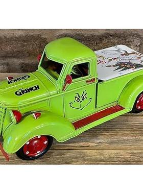 跨境圣诞节绿色圣诞卡车装饰品摆件树脂工艺品家居装饰艺术创意