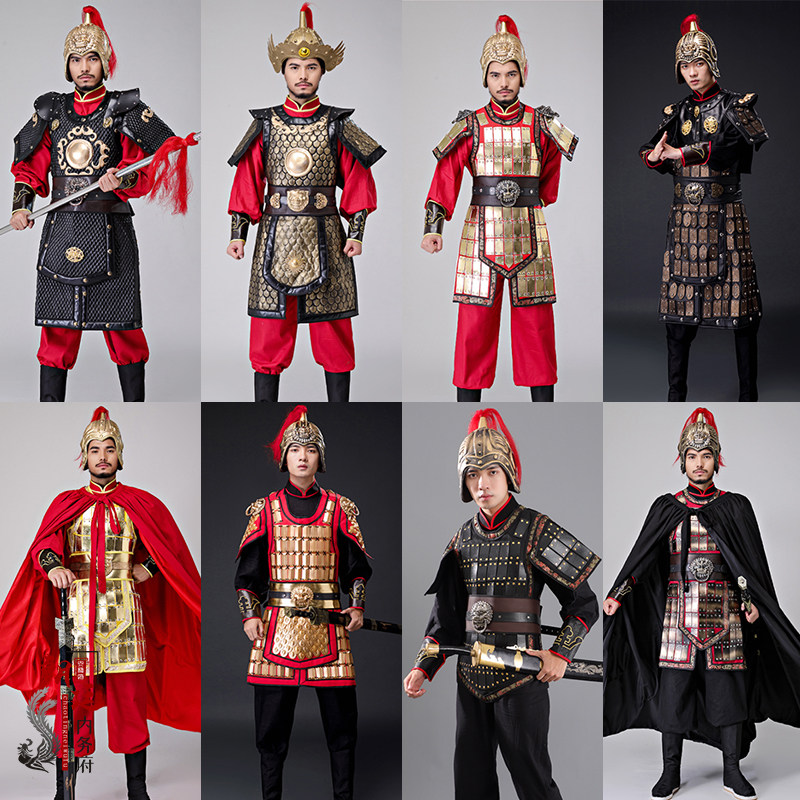 古装盔甲男战袍铠甲将军衣服古代士兵小卒古装侍卫服金色黑色铠甲