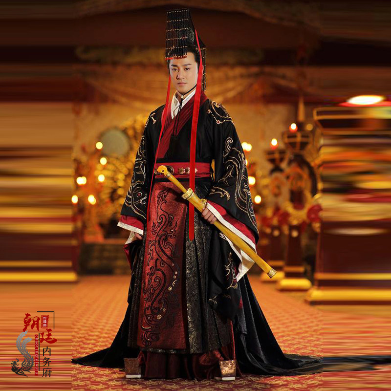 影视装卫子夫同款秦始皇男士汉服皇帝服龙袍古装黑色龙袍演出服