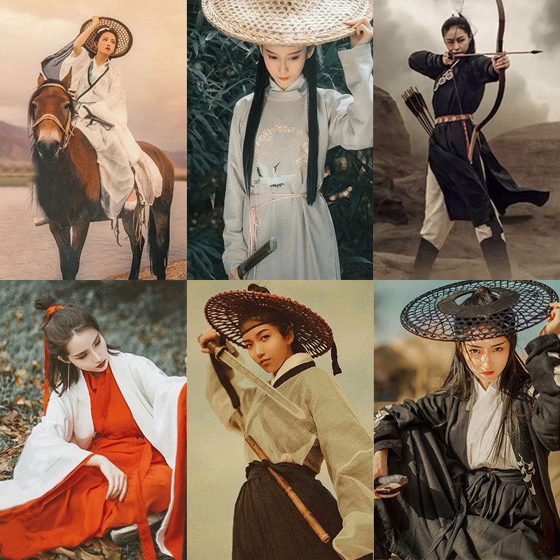 新款侠女装骑马飘逸仙女服女刺绣 汉服棉麻古装女侠客演出服