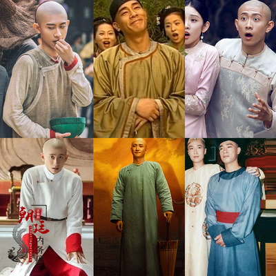 古装清朝男士太监棉麻长袍马褂