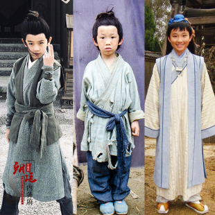 长安同款 群演古装 古装 男儿童侠客服小剑客古装 棉麻儿童古装 影视装