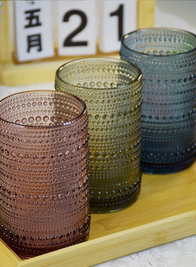 复古浮雕彩色玻璃杯酒店漱口杯