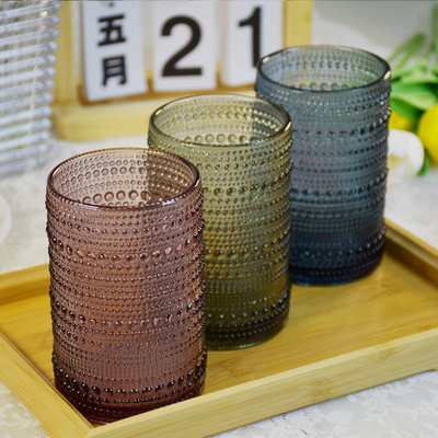 复古浮雕彩色玻璃杯酒店漱口杯