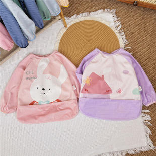 鲁冰花新款灯芯绒防水罩衣长袖卡通吃饭衣幼儿园男宝围兜儿童