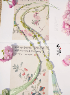 【鹿野仙踪】岫玉青提奶盖鹿牌蓝绿清新长璎珞汉服配饰古风