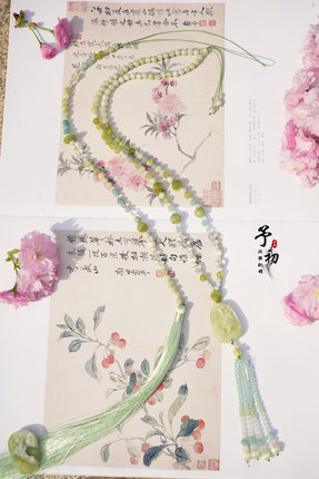 【鹿野仙踪】岫玉青提奶盖鹿牌蓝绿清新长璎珞汉服配饰古风