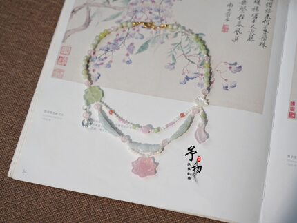 【采莲曲】翡翠藕节荷花夏日意境仙气锁骨链华丽清新汉服配饰古风