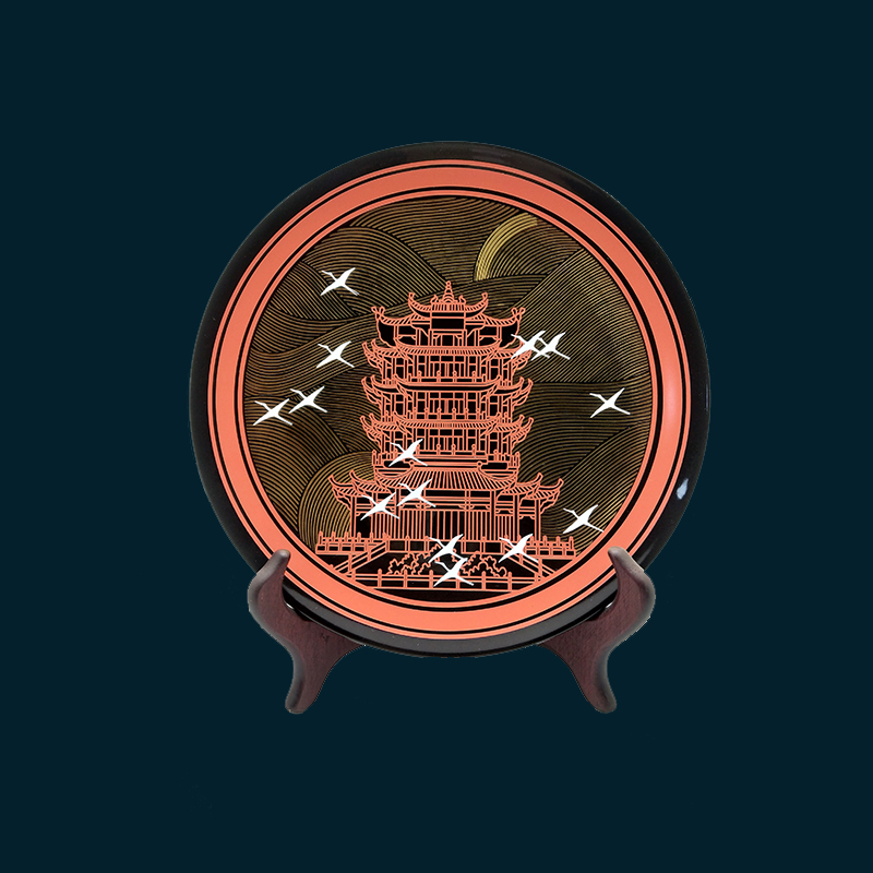 【曾楚漆器】黄鹤楼漆盘中国漆器湖北武汉纪念品工艺品定制摆件