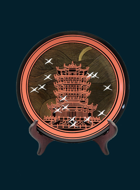 【曾楚漆器】黄鹤楼漆盘中国漆器湖北武汉纪念品工艺品定制摆件