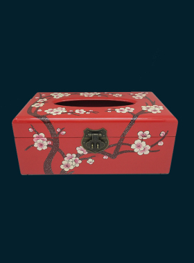 【曾楚漆器】梅花纹大漆抽纸盒纸巾盒定制随州曾侯乙非遗大师作品