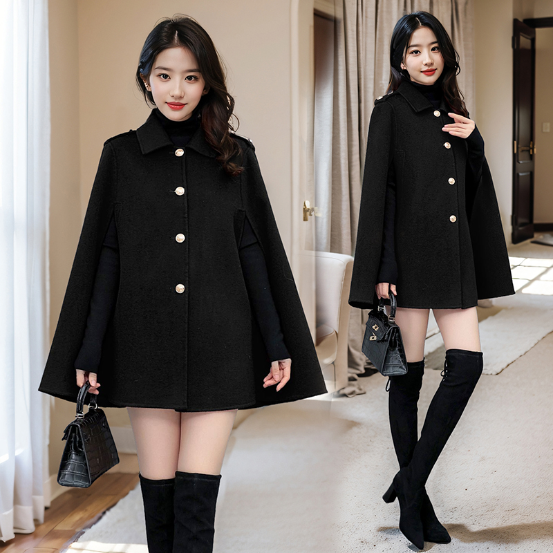 毛呢外套女秋冬中长款大码宽松斗篷披风披肩羊毛气质高级呢子大衣