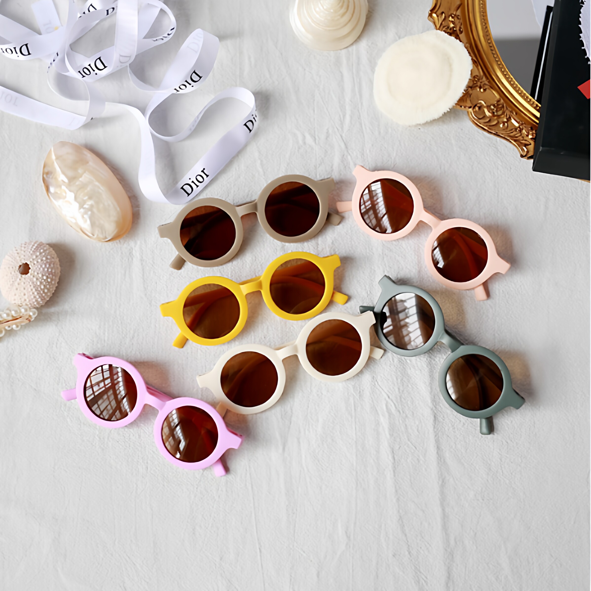 复古宝宝儿童拍照眼镜ins奶油系百天周岁摄Y道具摆拍磨砂框墨镜