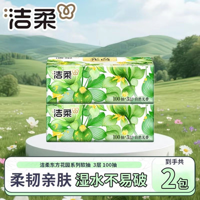 洁柔东方花园抽纸3层100抽亲肤