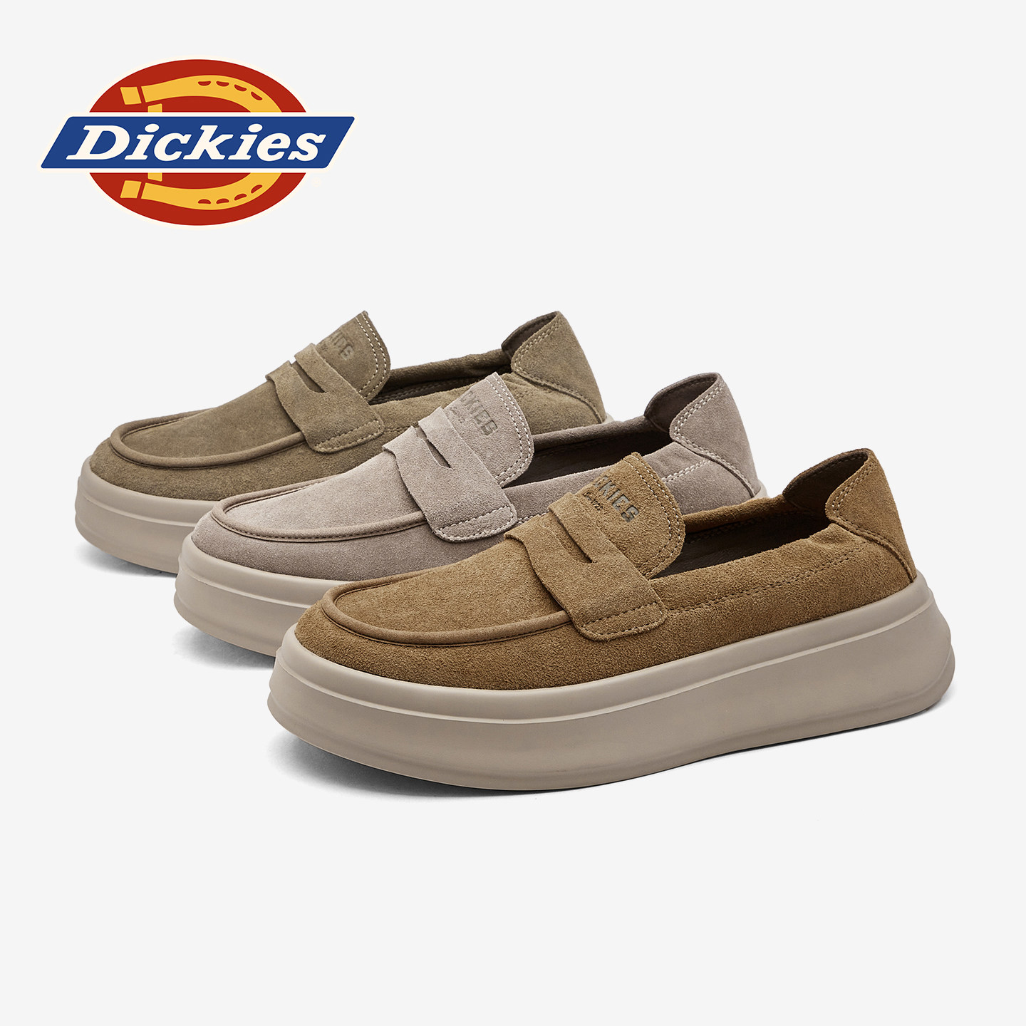 Dickies乐福鞋男款冬季厚底耐磨男鞋一脚蹬豆豆鞋男士百搭休闲鞋