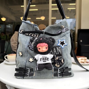 尺寸32 男女节日礼物牛仔斜挎包 深夜迷踪娃包定制