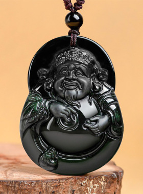 天然正品墨翠a货保真翡翠通财财神玉石吊坠墨玉冰种挂件玉坠玉器