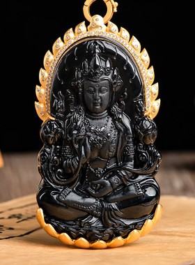 天然正品翡翠A货观音吊坠S925银镶墨玉玉石玉坠高档大气男女款