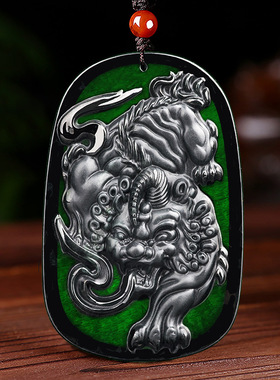 天然正品墨翠A货保真翡翠墨玉招财貔貅冰种玉石吊坠皮丘挂件玉器