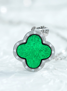 S925银镶嵌天然正品a货翡翠四叶草墨玉冰种玉石墨翠吊坠玉坠玉器