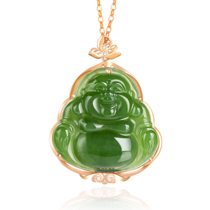天然老料和田玉白玉福袋吊坠钱袋18K金镶玉石项链挂件男士女款