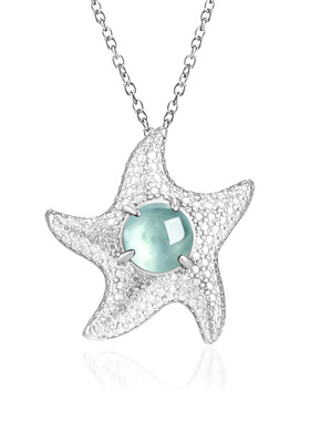 天然a货翡翠蓝水海星S925银镶冰种玉石吊坠玉坠女款项链时尚挂件