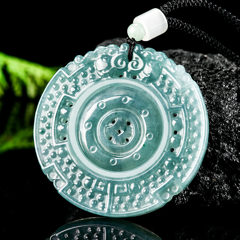 天然A货翡翠蓝水仿古时来运转玉石吊坠转运高档男女款挂件玉佩