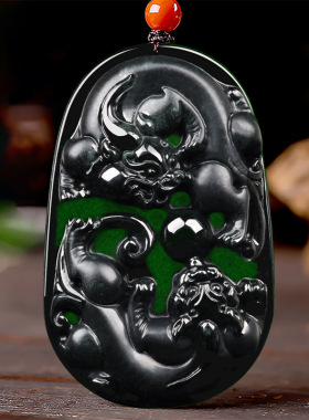 天然正品墨翠A货保真翡翠墨玉通财貔貅冰种玉石吊坠皮丘挂件玉器