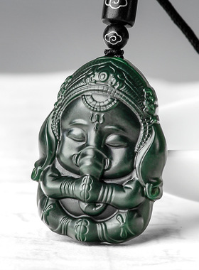 正品天然老料和田玉墨玉保真通财象神玉石吊坠玉坠男女款挂件玉牌