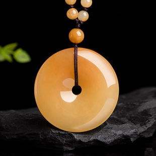 天然新疆金丝玉平安扣保平安戈壁玉黄玉男女款项链玉石吊坠毛衣链