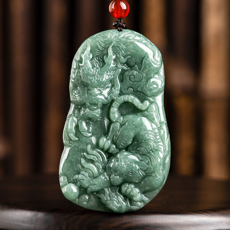 天然正品a货翡翠卧虎藏龙生肖龙虎吊坠冰种玉石男士项链女款挂件