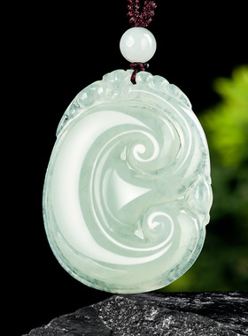 天然缅甸a货翡翠晴绿吉祥如意吊坠玉石挂件糯冰种挂件花件女款