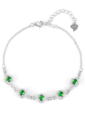 天然正品A货翡翠阳绿手链S925银镶嵌冰种玉石时尚高档女款手饰