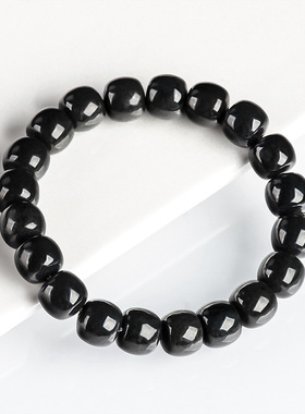 正品天然和田玉墨玉保真桶珠玉石手串珠子手链时尚简约男女款手饰