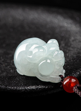 天然正品翡翠A货生肖猪吊坠通财冰种玉石男士项链女款挂件玉佩