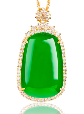 正品天然绿玛瑙福瓜铜镀金镶冰种玉石吊坠玉坠女款项链时尚挂件