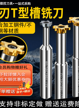 六刃钨钢T型槽刀杆加长硬质合金T形铣刀内孔槽刀大切深T型槽铣刀