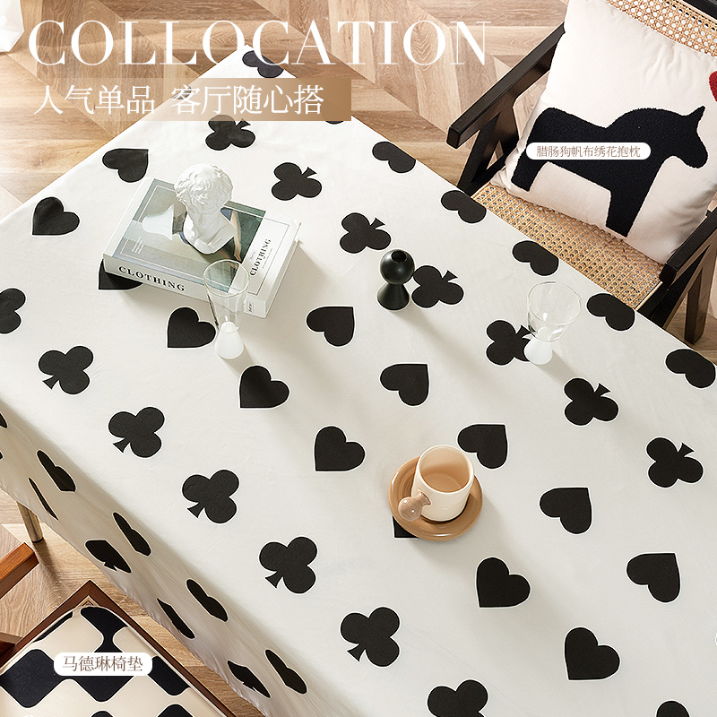 普克甜心桃皮绒防水印花卷边桌布