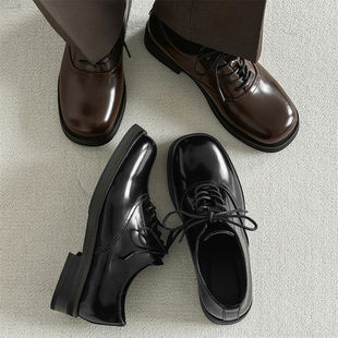 方头皮鞋cleanfit德比鞋男款情侣黑色公务鞋商务正装休闲乐福鞋