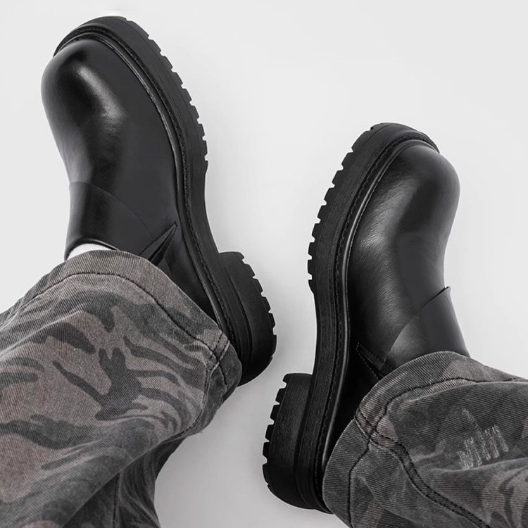 【高品质】英伦黑色皮鞋男厚底套脚一脚蹬老钱风德比鞋通勤大头鞋,流行男鞋,休闲皮鞋,淘宝优惠券,粉丝福利购,淘宝优惠卷