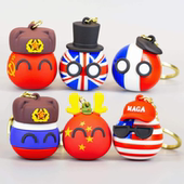 波兰球五常挂件中国美国钥匙扣滴胶可爱背包挂件小金球动画周边