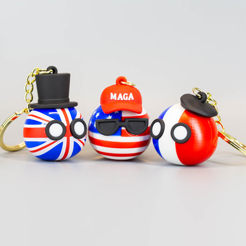 波兰球挂件英国球美国球钥匙扣滴胶可爱背包挂件小金球动画模型