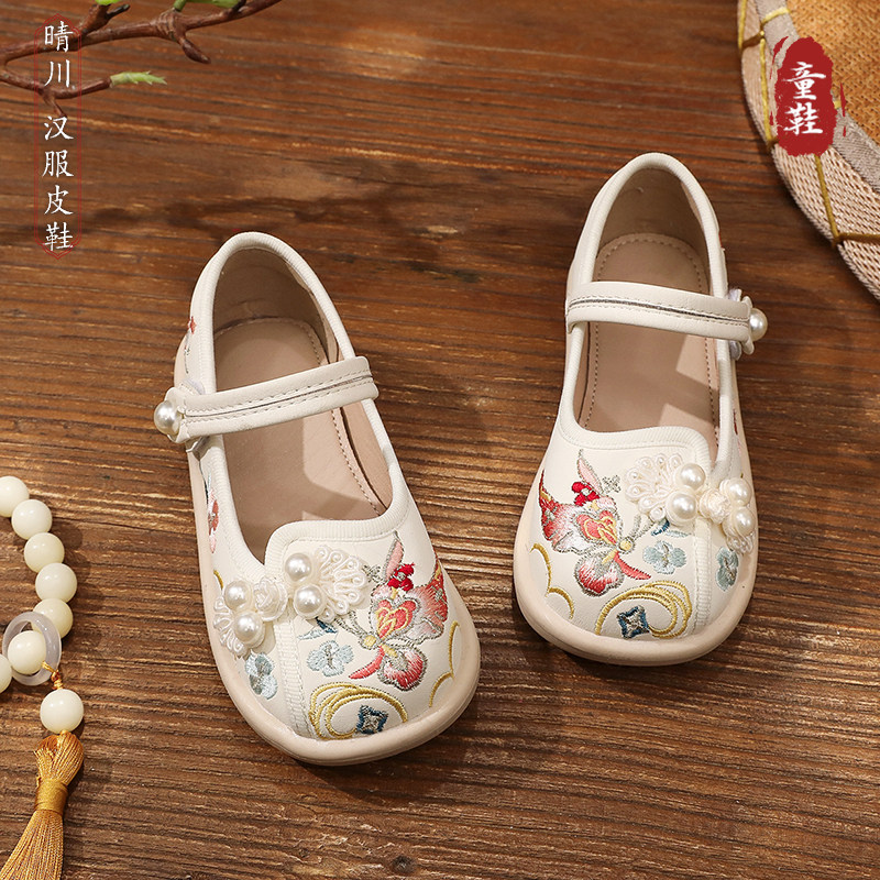 女童汉服鞋子2026春秋新款古风绣花鞋手工古装中国风表演儿童皮鞋