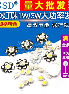 高亮大功率1W3W5W发光二极管手电筒灯珠小LED灯珠粒强光正白蓝光